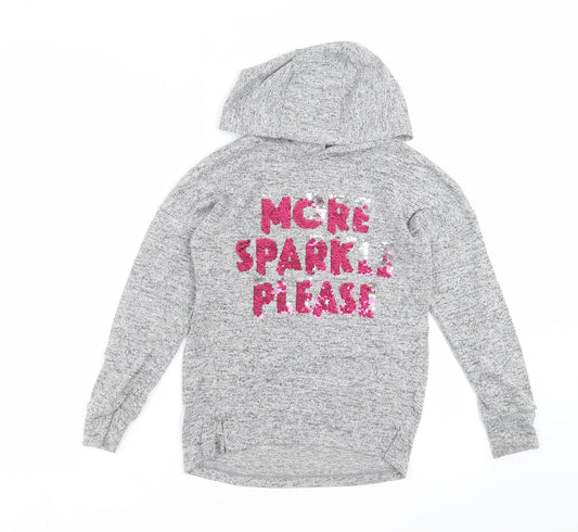 TU Girls Grey  Knit Pullover Hoodie Size 9 Years  - more sparkle please