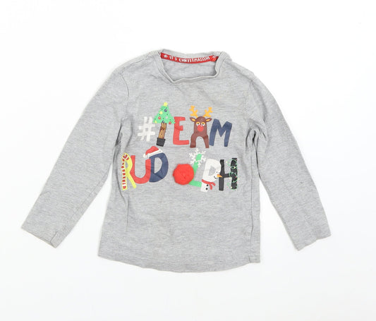 TU Baby Grey   Basic T-Shirt Size 3-6 Months  - Christmas Rudolph