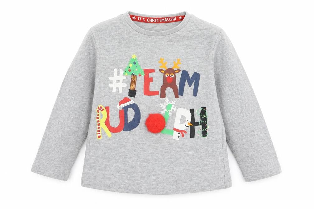 TU Baby Grey   Basic T-Shirt Size 3-6 Months  - Christmas Rudolph