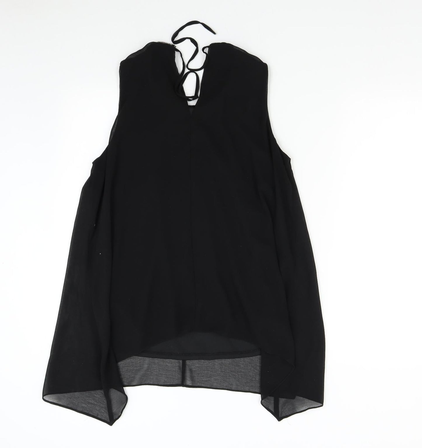 BHS Womens Black   Tunic Blouse Size 12  - Beaded Collar