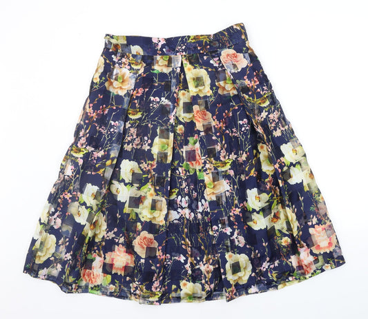 Marc Angelo Womens Blue Floral  A-Line Skirt Size 14