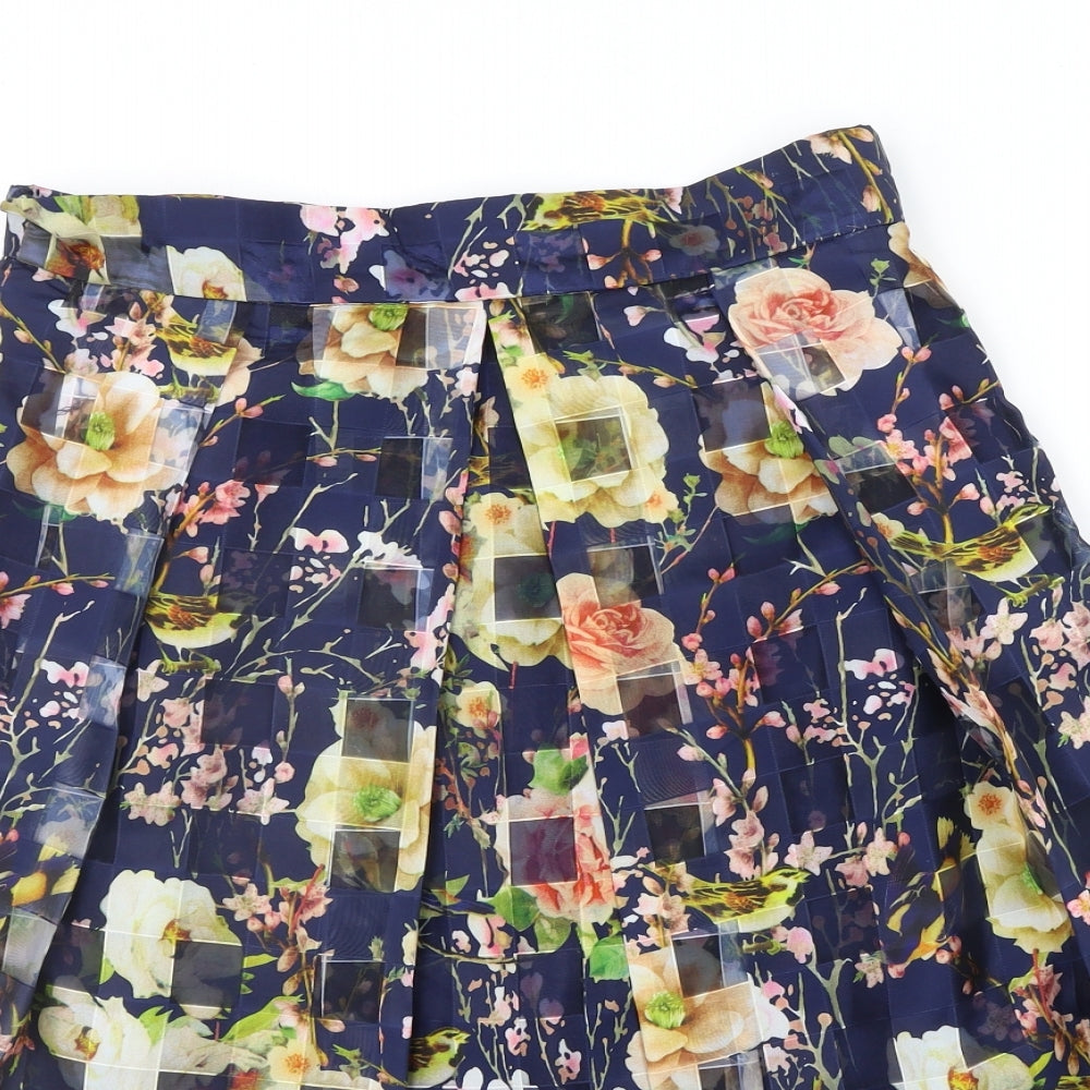 Marc Angelo Womens Blue Floral  A-Line Skirt Size 14