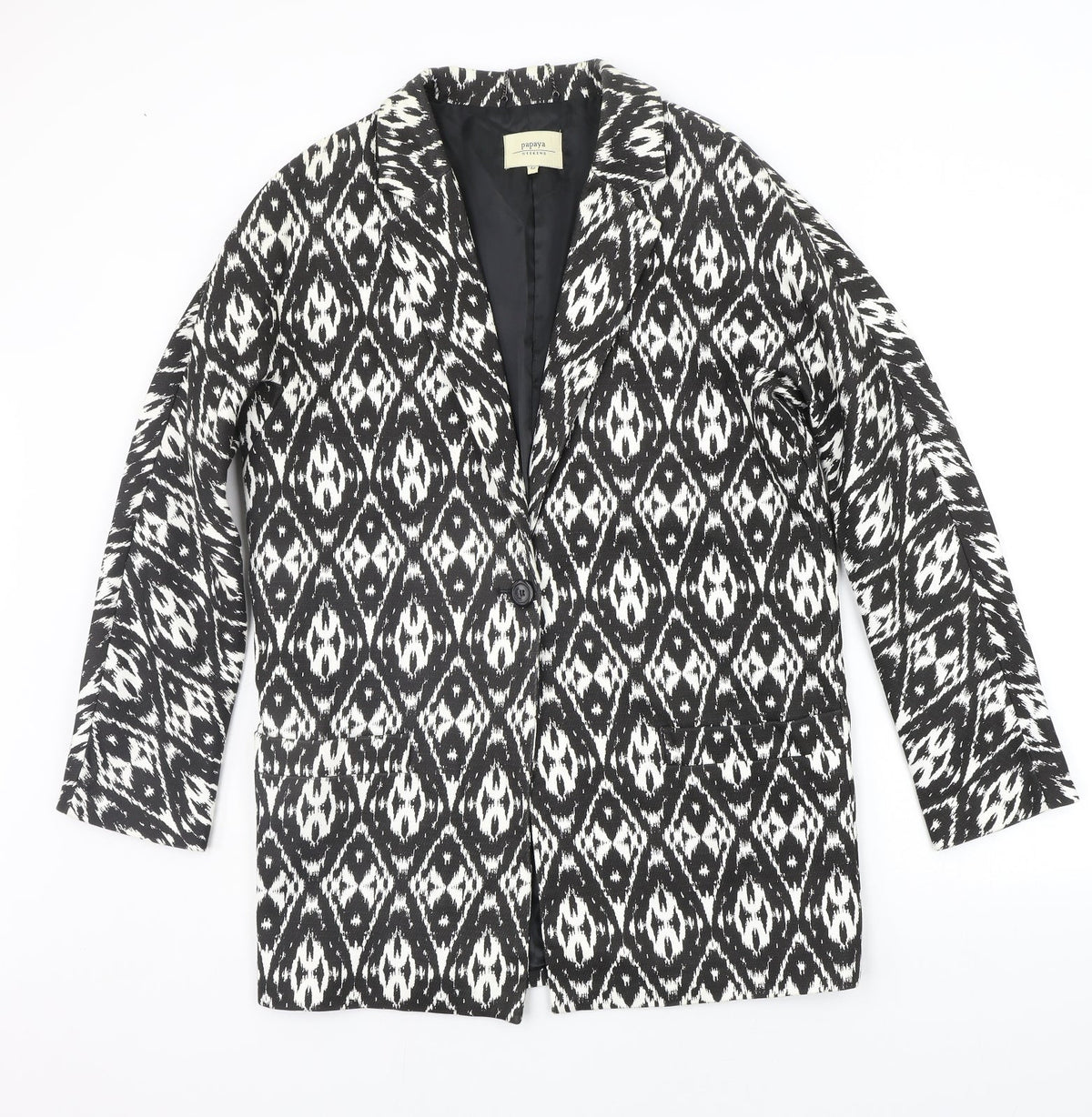 Papaya Womens Black Geometric  Jacket Suit Jacket Size 12