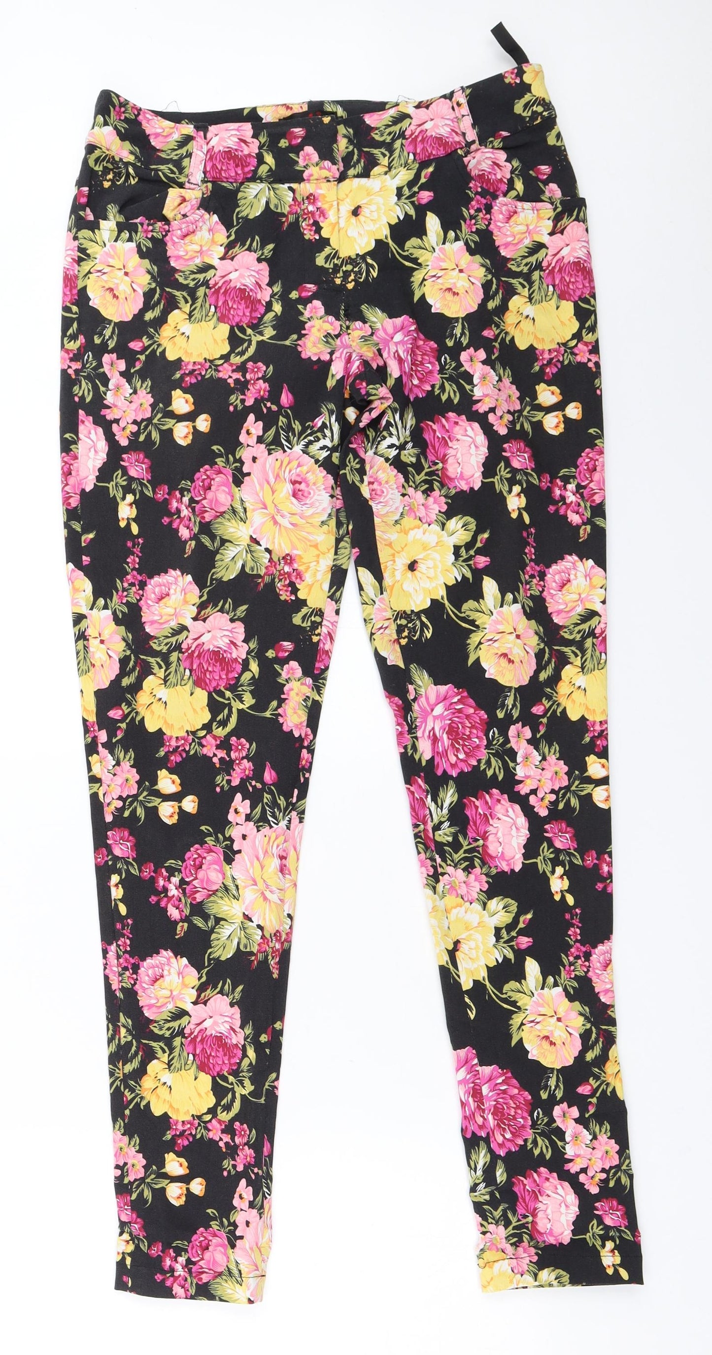 Preworn Womens Black Floral  Capri Trousers Size 40 L29 in