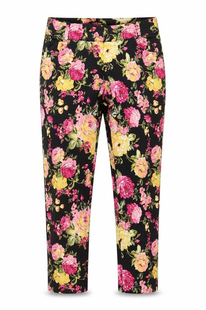 Preworn Womens Black Floral  Capri Trousers Size 40 L29 in
