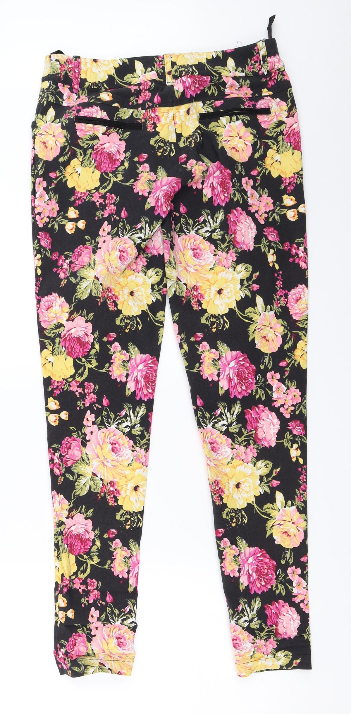 Preworn Womens Black Floral  Capri Trousers Size 40 L29 in