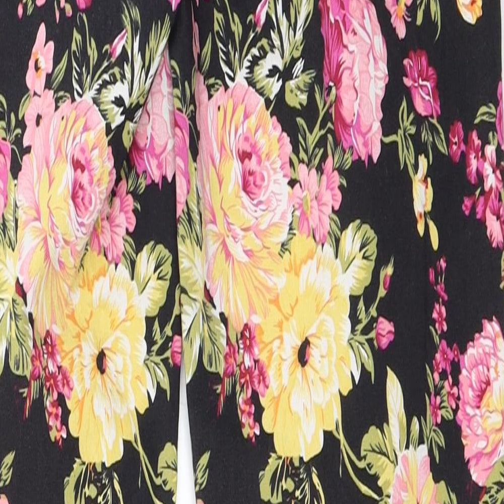 Preworn Womens Black Floral  Capri Trousers Size 40 L29 in
