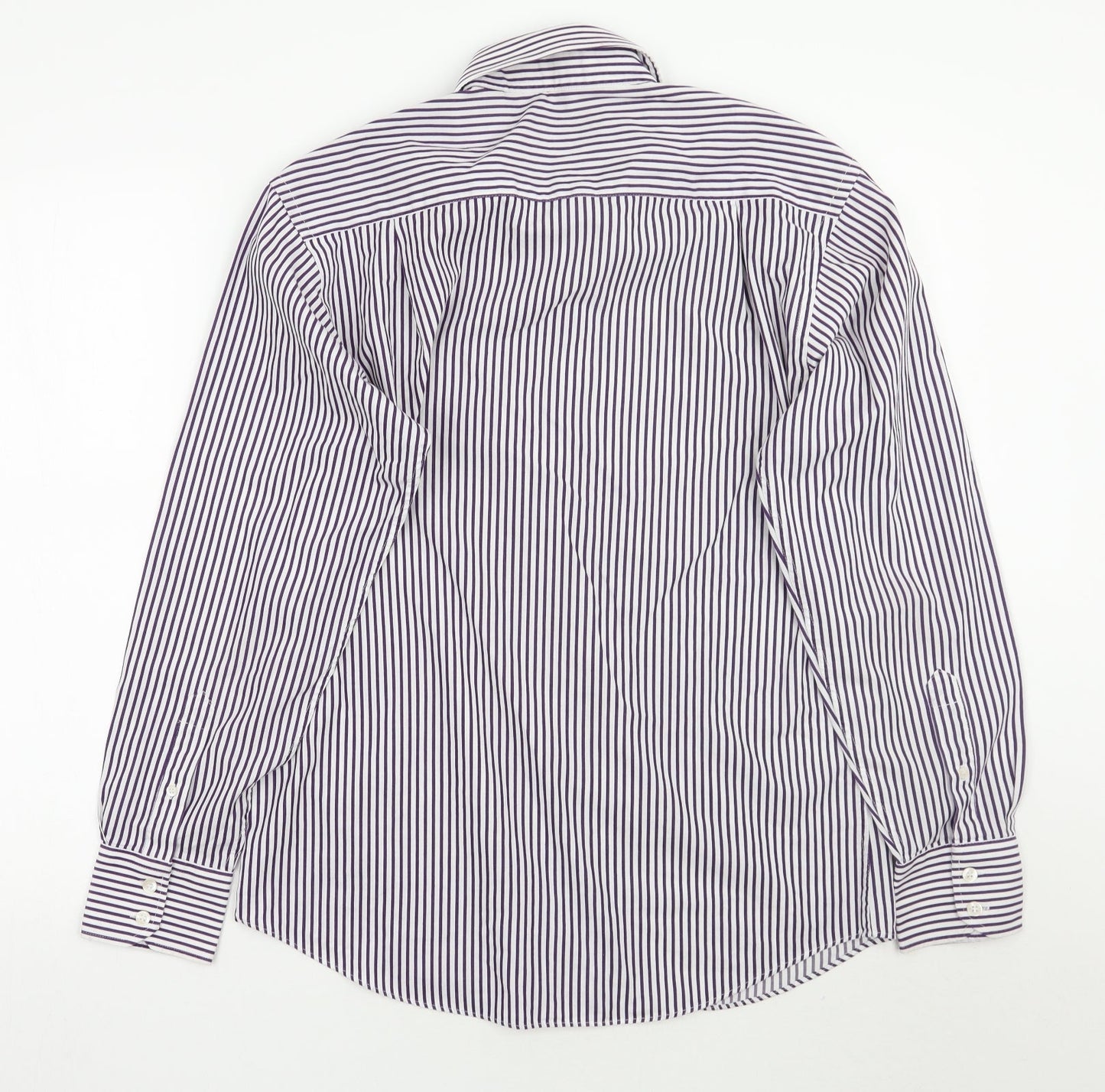 Butler and webb Mens White Striped Rayon  Button-Up Size 15.5
