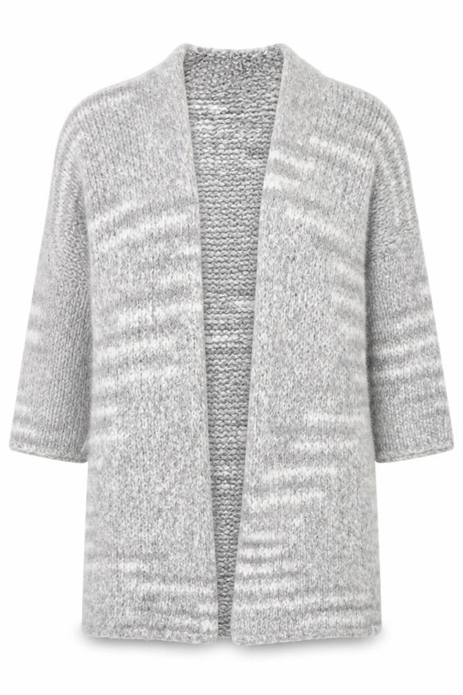 Papaya Womens Grey Striped  Cardigan Jumper Size M  - Longline Cardigan