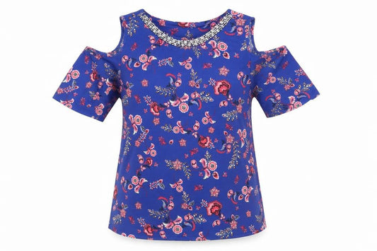 George Womens Blue Floral  Tunic Blouse Size 12  - Cut out shoulders