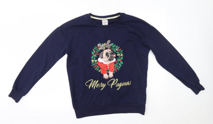 George Womens Blue   Pullover Jumper Size S  - happy pugmas