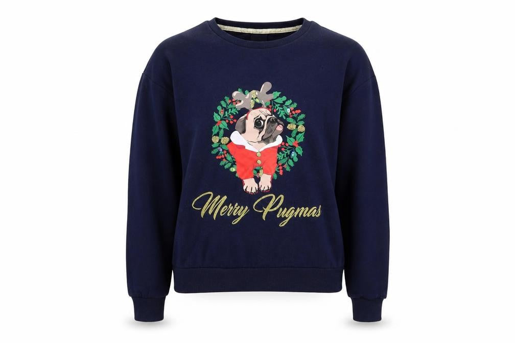 George Womens Blue   Pullover Jumper Size S  - happy pugmas