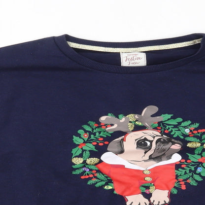 George Womens Blue   Pullover Jumper Size S  - happy pugmas