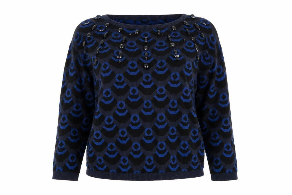 NEXT Womens Blue Geometric  Pullover Jumper Size 12  - gems
