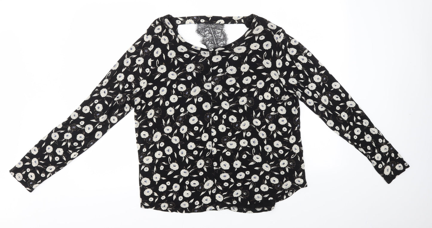 NEXT Womens Black Floral  Basic Blouse Size 16
