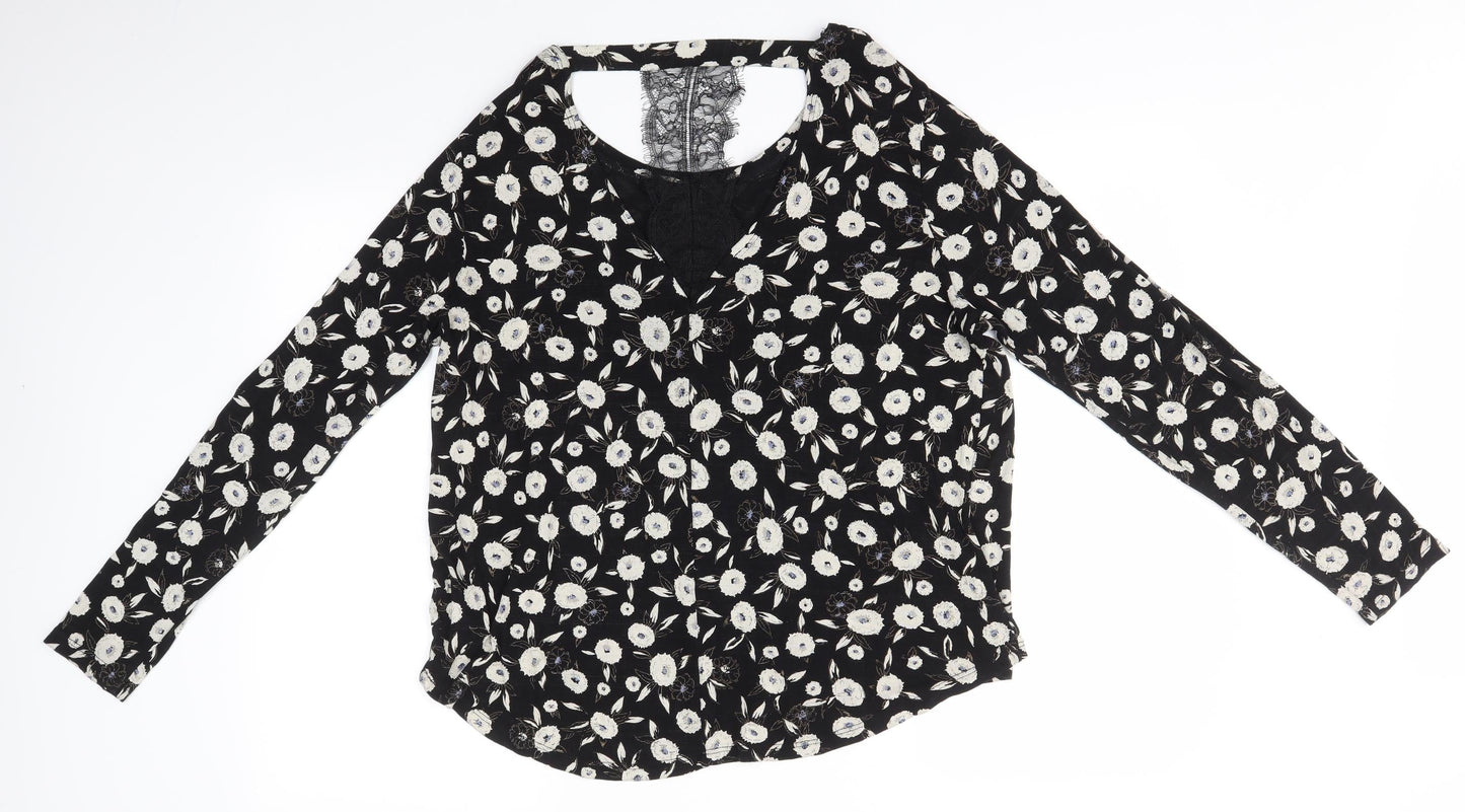 NEXT Womens Black Floral  Basic Blouse Size 16