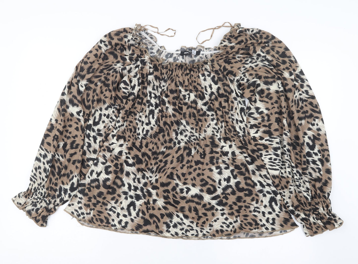 Pep&Co Womens Brown Animal Print  Basic Blouse Size 8