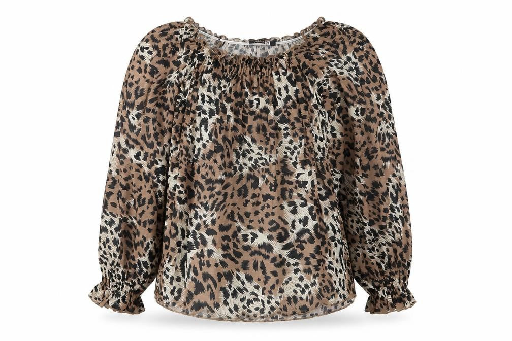 Pep&Co Womens Brown Animal Print  Basic Blouse Size 8