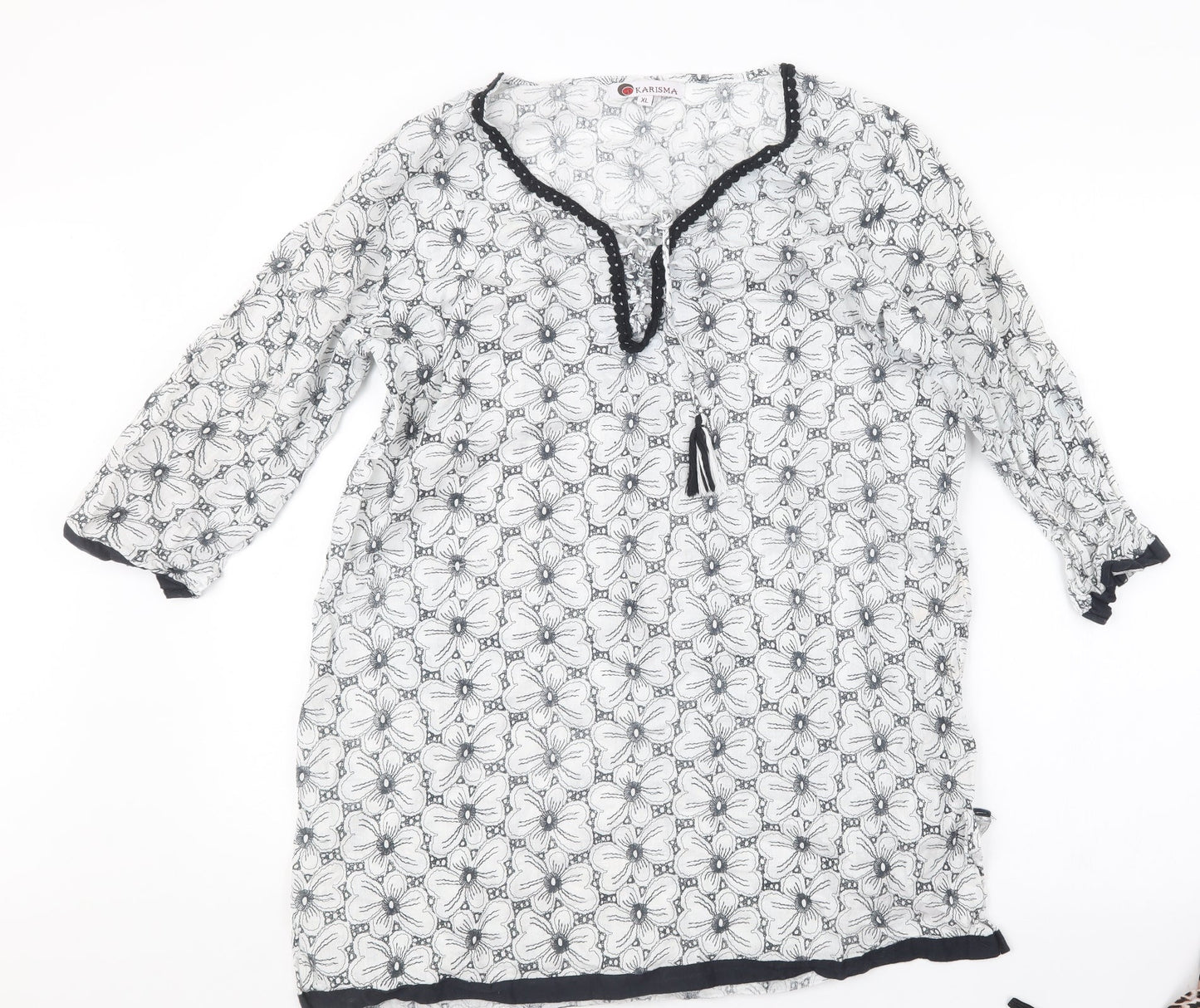 Karisma Womens Black Geometric  Basic Blouse Size XL