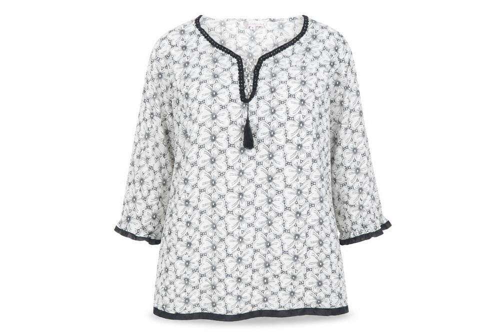 Karisma Womens Black Geometric  Basic Blouse Size XL