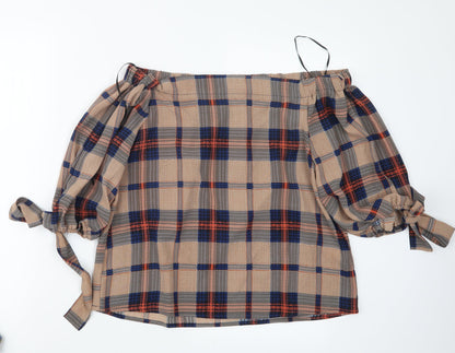 Sweewë Womens Beige Check Basic Blouse Size S