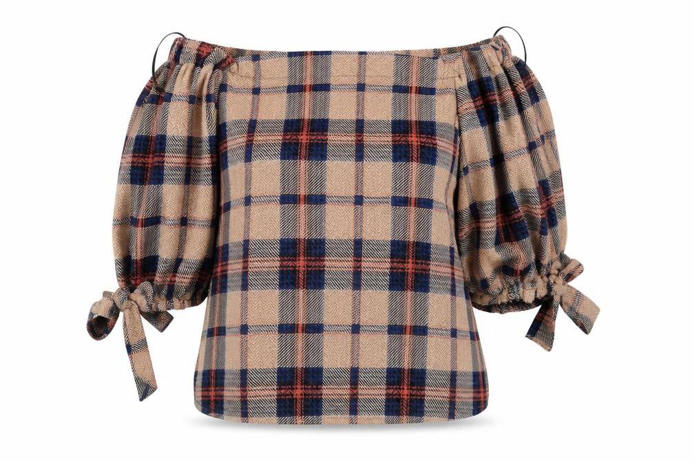 sweewe Womens Beige Check  Basic Blouse Size S