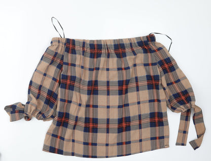 Sweewë Womens Beige Check Basic Blouse Size S
