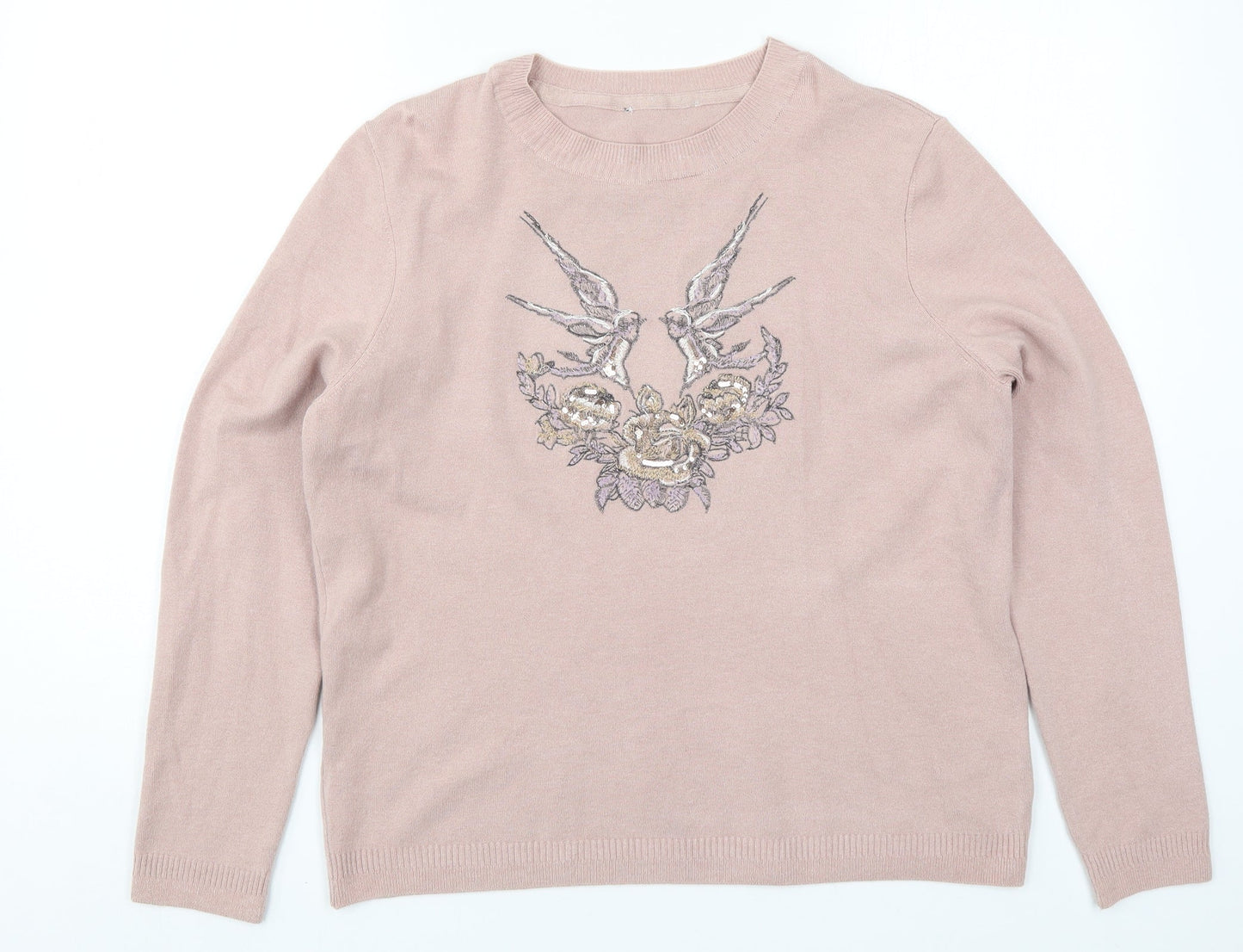 Marks and Spencer Womens Pink  Knit Pullover Jumper Size 14  - Birds