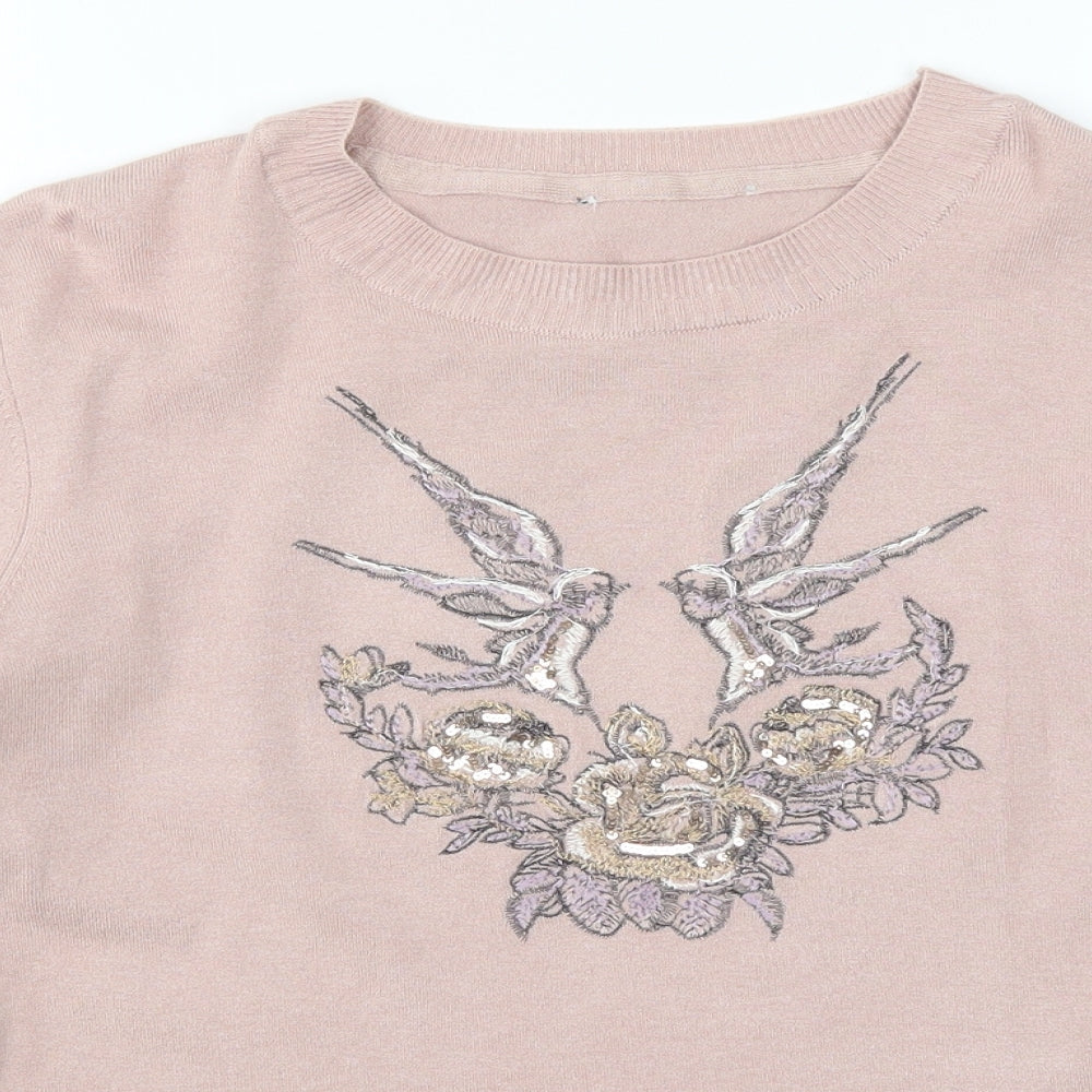 Marks and Spencer Womens Pink  Knit Pullover Jumper Size 14  - Birds