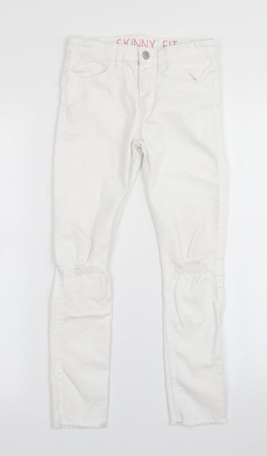 H&M Girls White  Denim Skinny Jeans Size 9-10 Years - Distressed