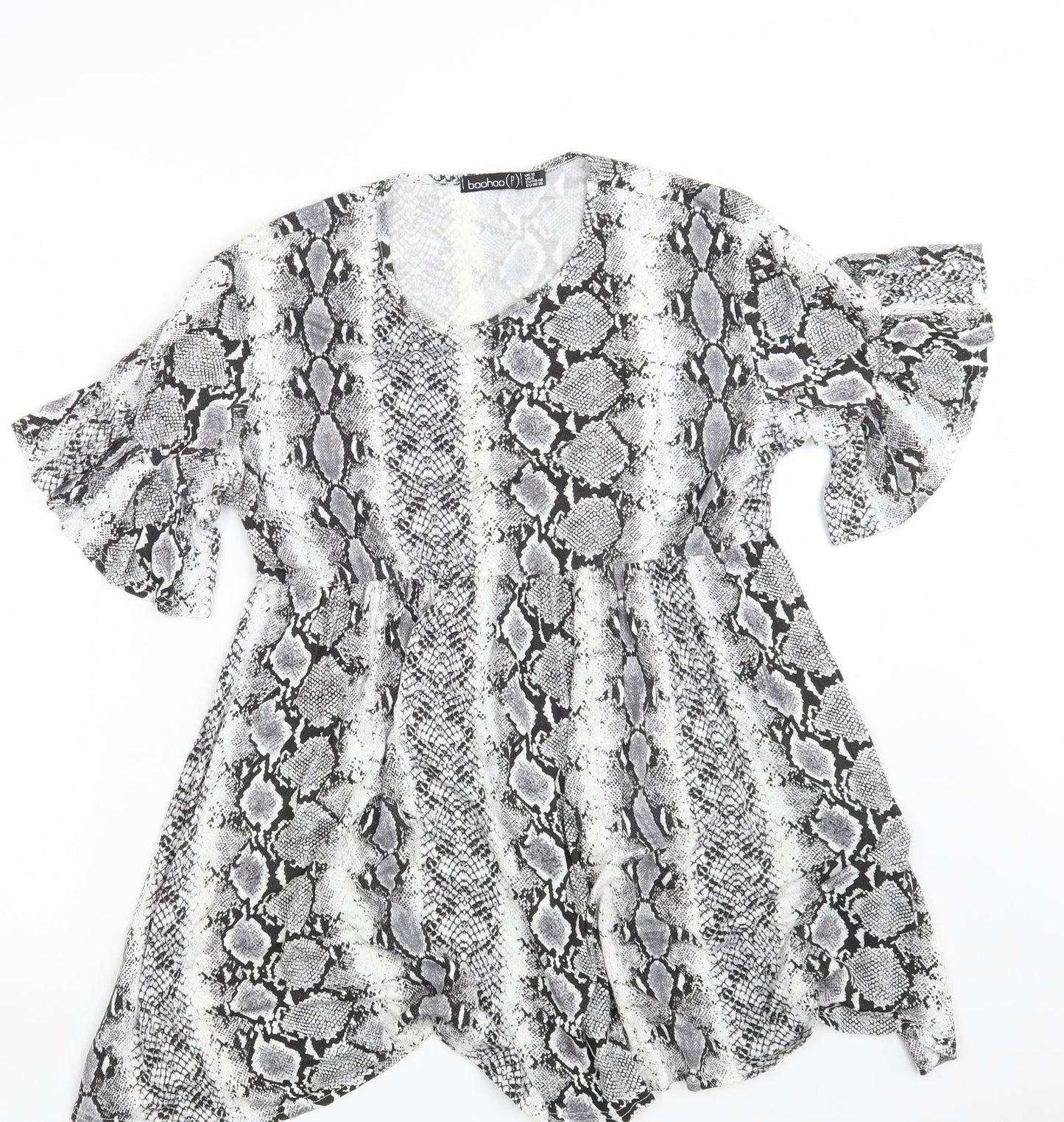 Boohoo Womens White Animal Print  Basic Blouse Size 12