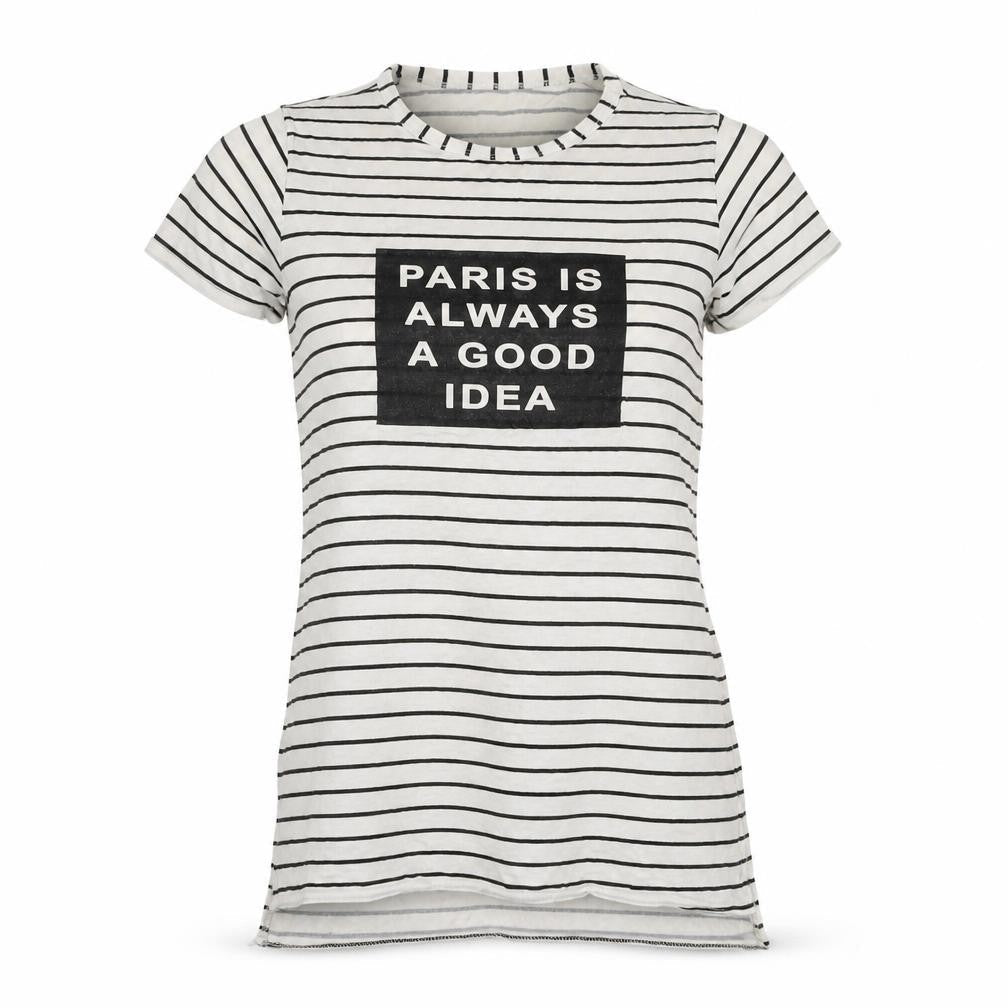 Preworn Womens Ivory Striped Jersey Basic T-Shirt Size M  - Paris