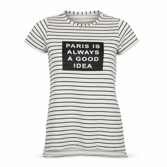 Preworn Womens Ivory Striped Jersey Basic T-Shirt Size M  - Paris