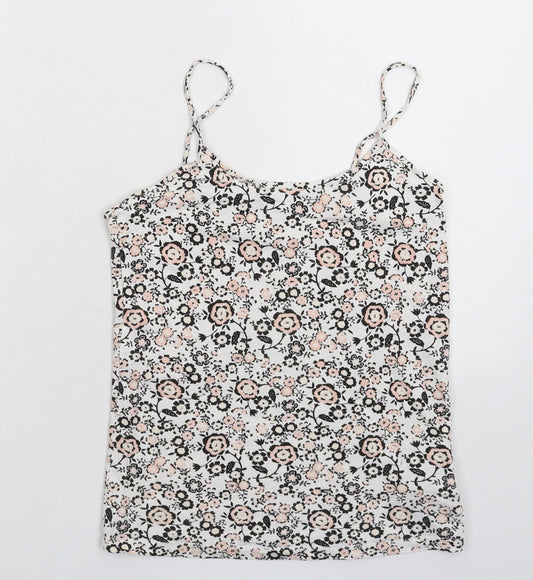 Peacocks Womens White Floral  Basic Tank Size 10