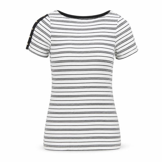 F&F Womens White Striped  Basic T-Shirt Size 6