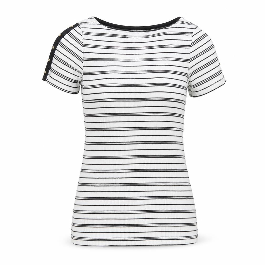 F&F Womens White Striped  Basic T-Shirt Size 6