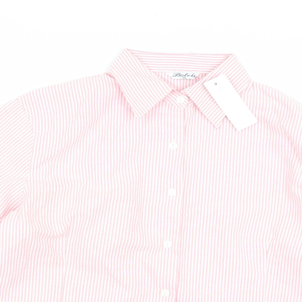 Boteli Womens Pink Striped  Basic Button-Up Size 2XL