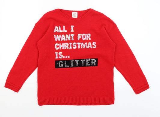 George Girls Red   Pullover Jumper Size 13-14 Years  - All I Want