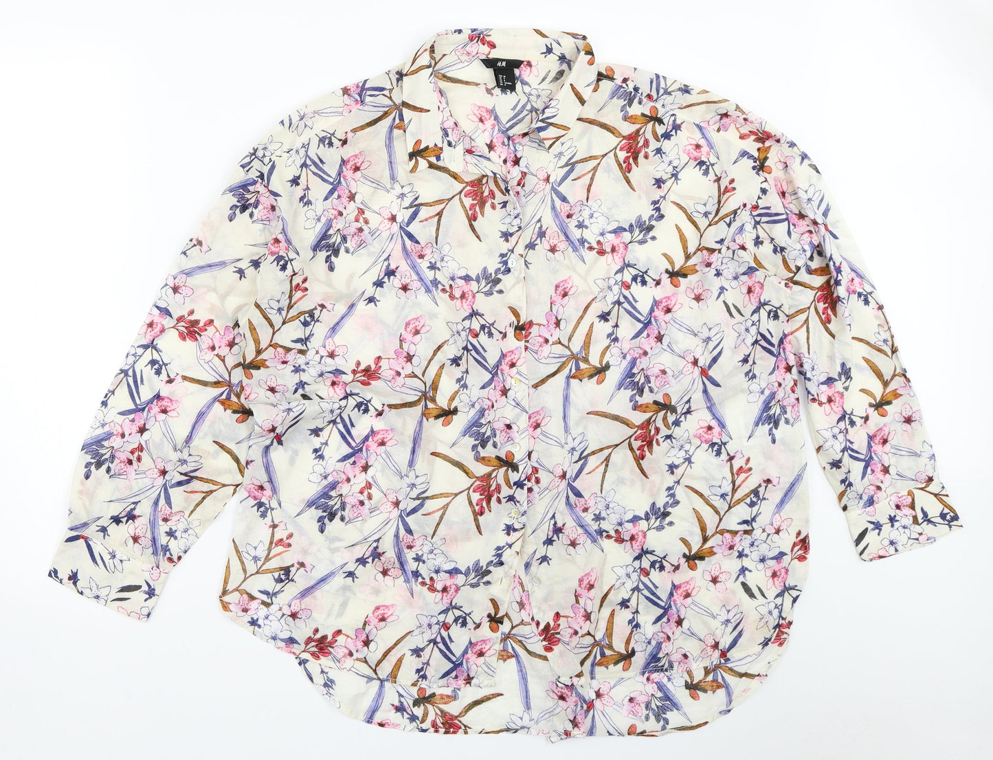 H&M Womens Ivory Floral  Basic Button-Up Size 38
