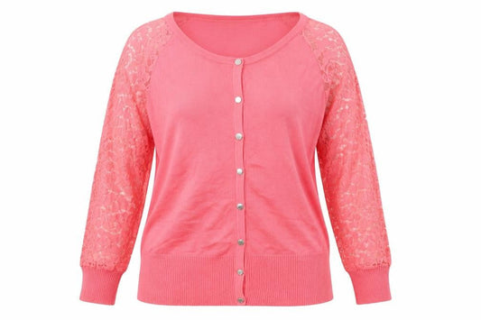 Marble Womens Pink  Knit Cardigan Jumper Size M  - Lace Sleeves