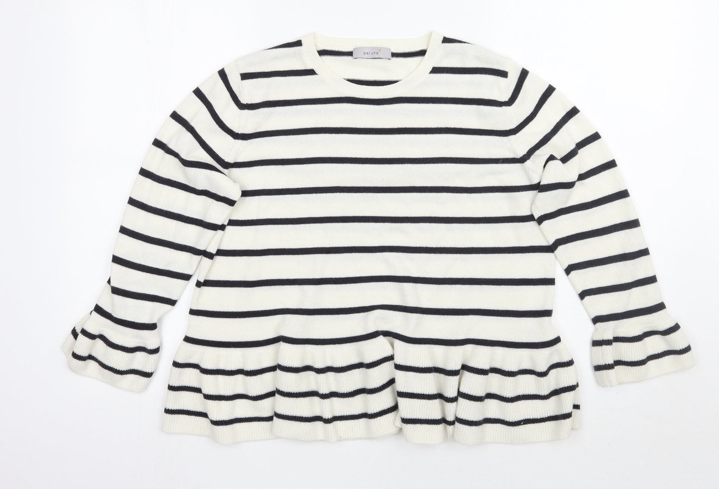 Per Una Womens White Striped  Pullover Jumper Size 14