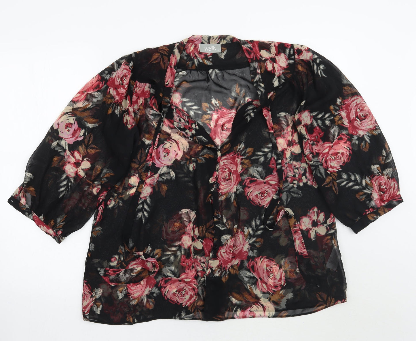 Wallis Womens Black Floral  Basic Button-Up Size S