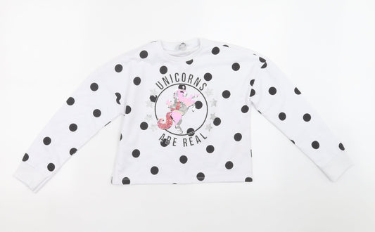 Primark Girls White Polka Dot  Pullover Sweatshirt Size 10 Years