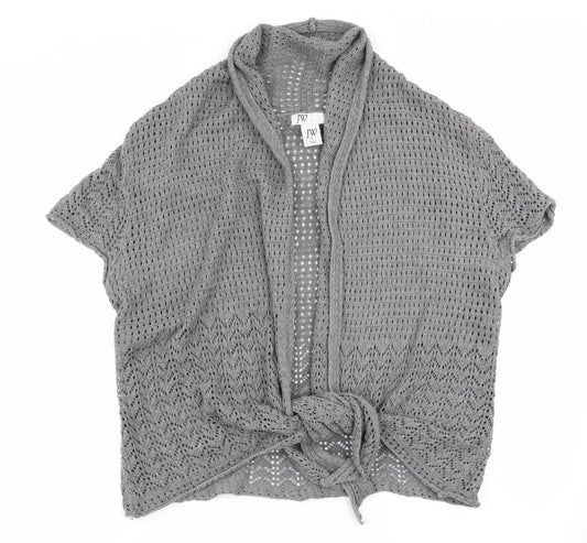 JW Womens Grey   Cardigan Jumper Size L  - open knit tie front