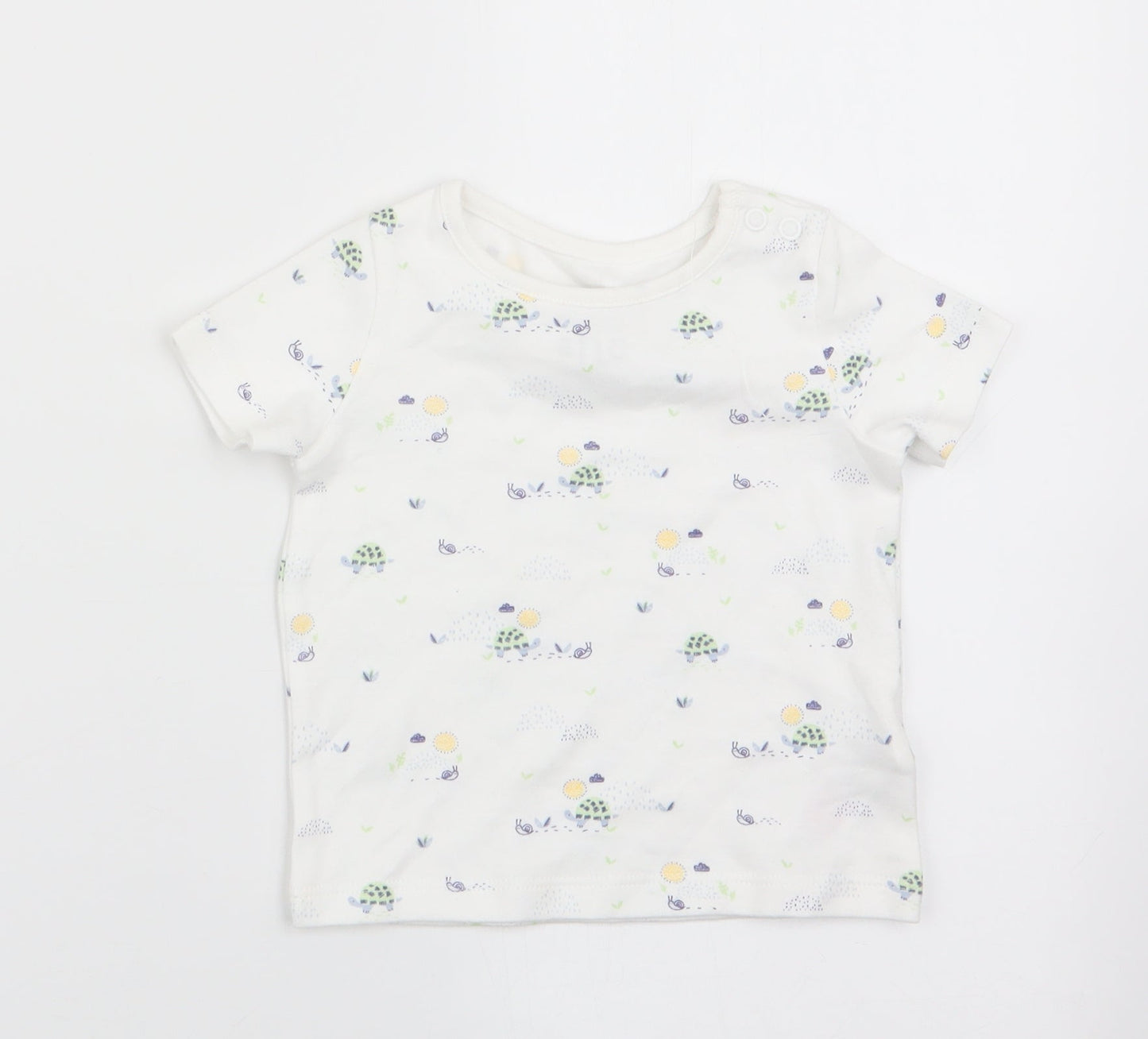 Florence and Fred Baby White Animal Print  Basic T-Shirt Size 0-3 Months  - Tortoise & Snail
