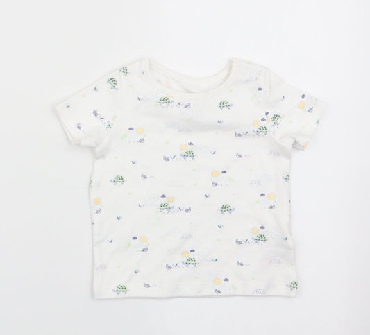 Florence and Fred Baby White Animal Print  Basic T-Shirt Size 0-3 Months  - Tortoise & Snail