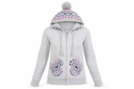 G Blend Womens Grey Geometric  Full Zip Hoodie Size XS  - Knitted hood and pockets