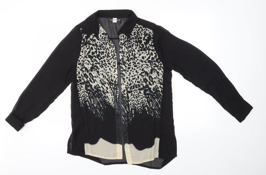 Tutti Frutti Womens Black Animal Print  Basic Button-Up Size 8
