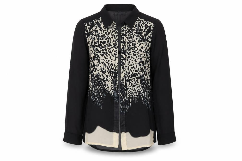 Tutti Frutti Womens Black Animal Print  Basic Button-Up Size 8