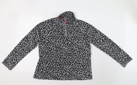 M Collection Womens Grey Animal Print  Henley Sweatshirt Size L